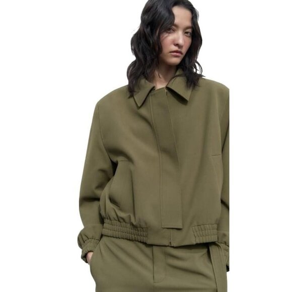 Zara Jackets & Blazers - ZARA BOMBER JACKET WITH TOPSTITCHING AND POCKETS GREEN SIZE S 2384/707/505